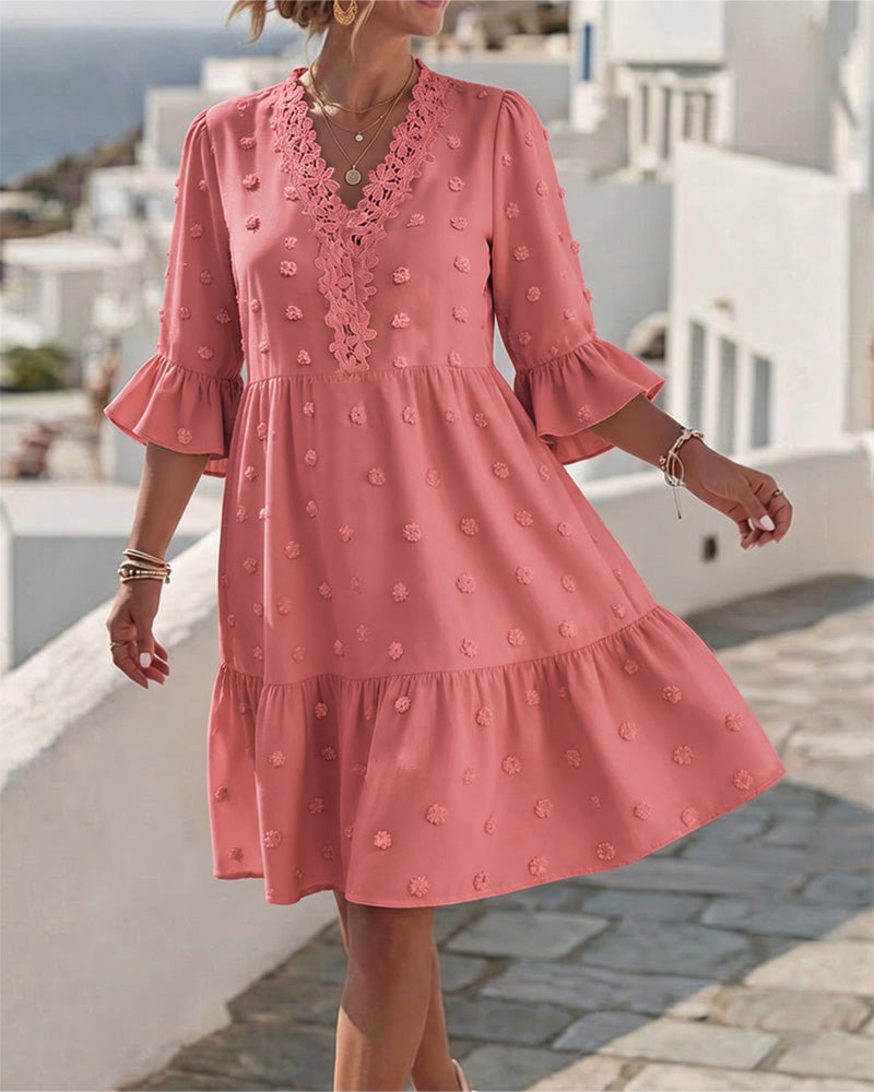 Kleid V-Ausschnitt Spitze Patchwork