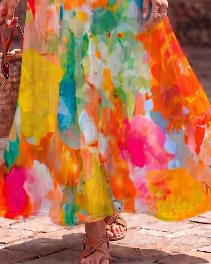 Kleid Ärmellos Aquarell Blumig Elegant Maxi