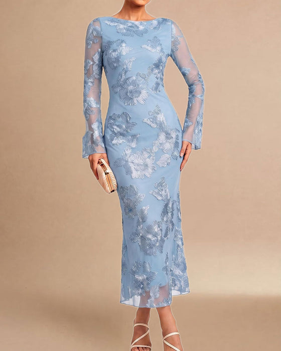 Kleid Mesh Blumig Lang