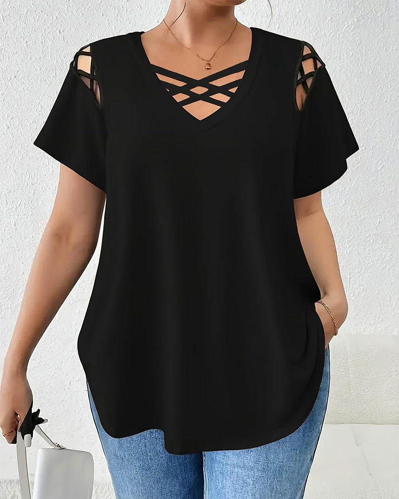 T-Shirt Einfarbig Kurzarm Überkreuzträger