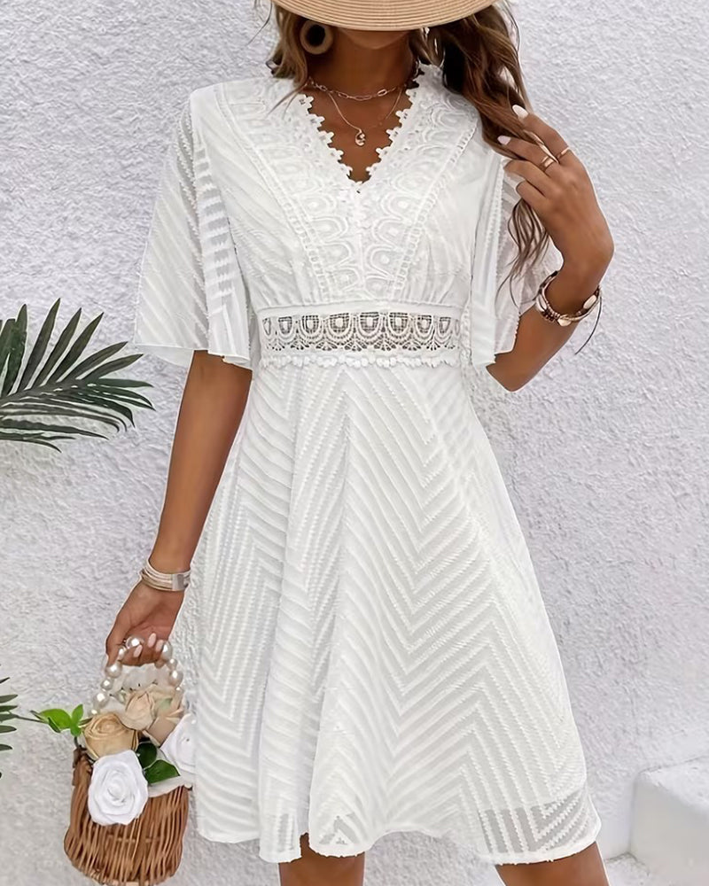 Kleid V-Ausschnitt Spitze Patchwork Ausschnitt