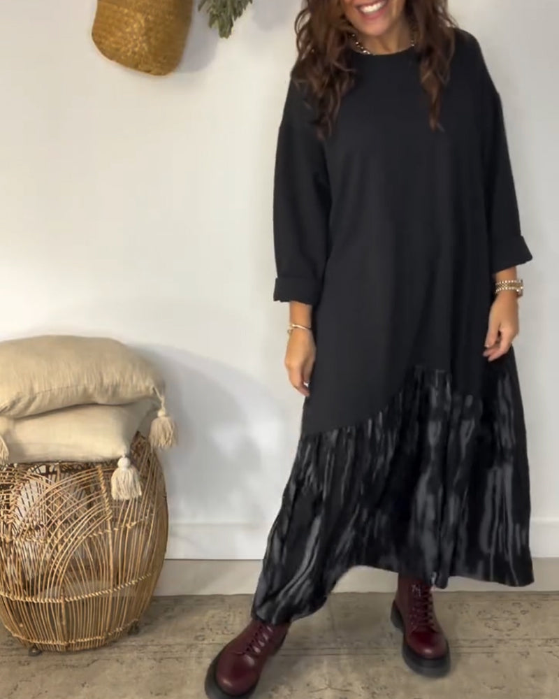 Kleid runder Ausschnitt unregelmäßiger Patchworkdruck