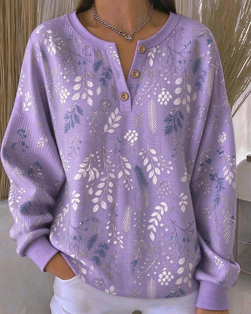 Sweatshirt Waffel Henry Kragen Blumenprint