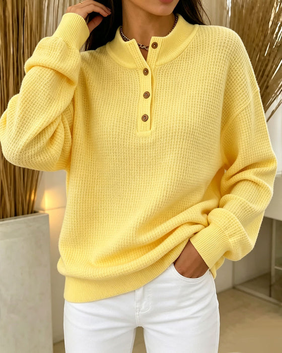 Bluse Hoher Kragen Knopf Langarm