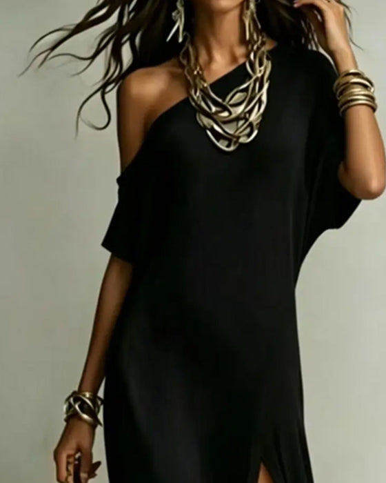 Kleid Off-Shoulder Schlitz Fledermausärmel