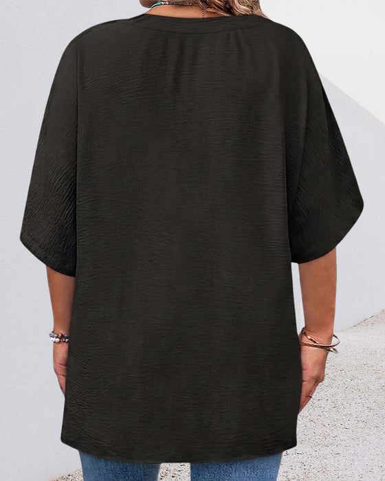 Bluse Locker Uni Farbe Kurzarm