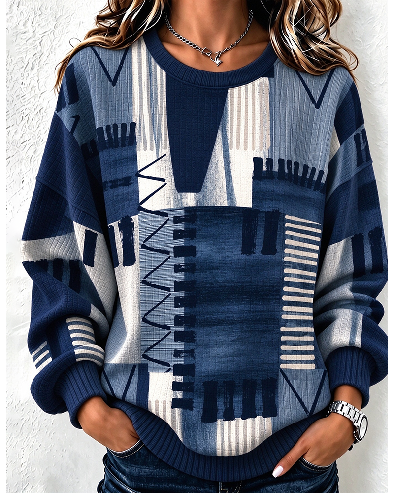 Sweatshirt Rundhals Kariert Farbblock