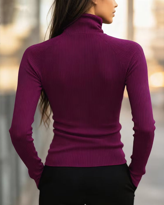 Top Rollkragen Reißverschluss Slim Fit