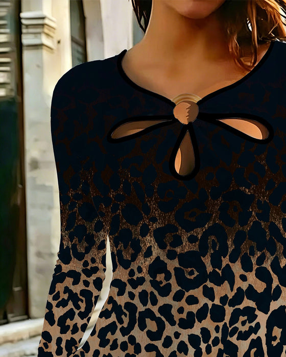 Top Hohl Rundhalsausschnitt Farbverlauf Leopardenprint