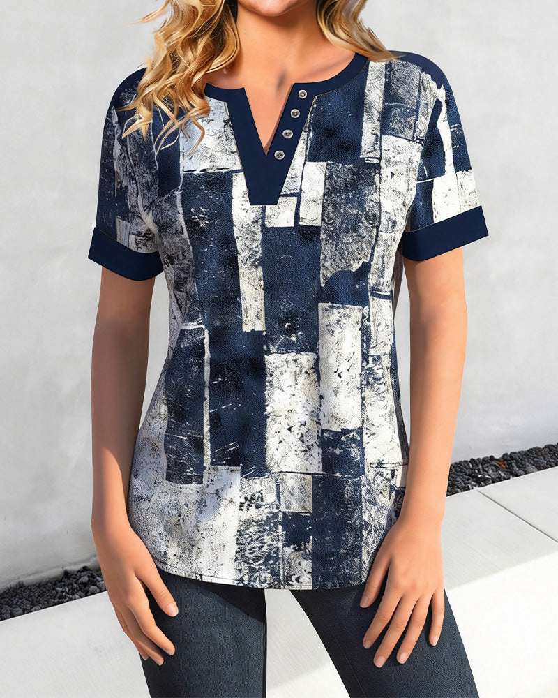 T-Shirt Abgenutzt Geometrisch V-Ausschnitt