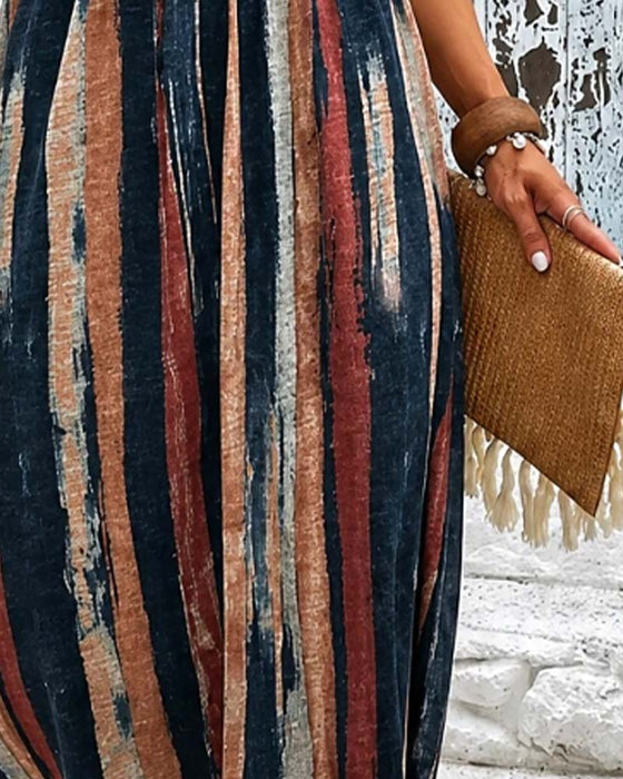 Kleid Rundhals Gestreift Hohe Taille A-Linie