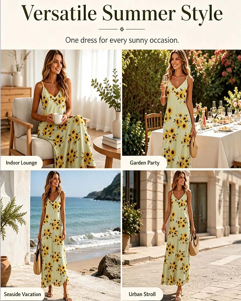 Kleid Lang Druck Spaghettiträger
