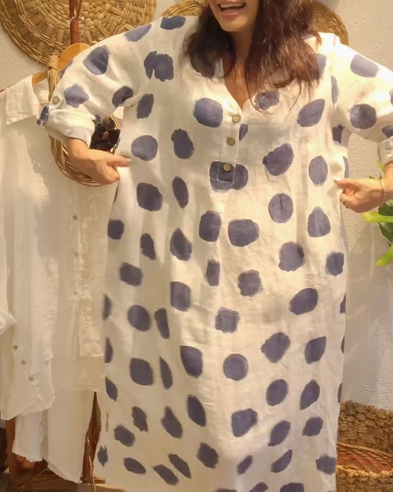 Kleid lässig locker Langarm Polka Dot
