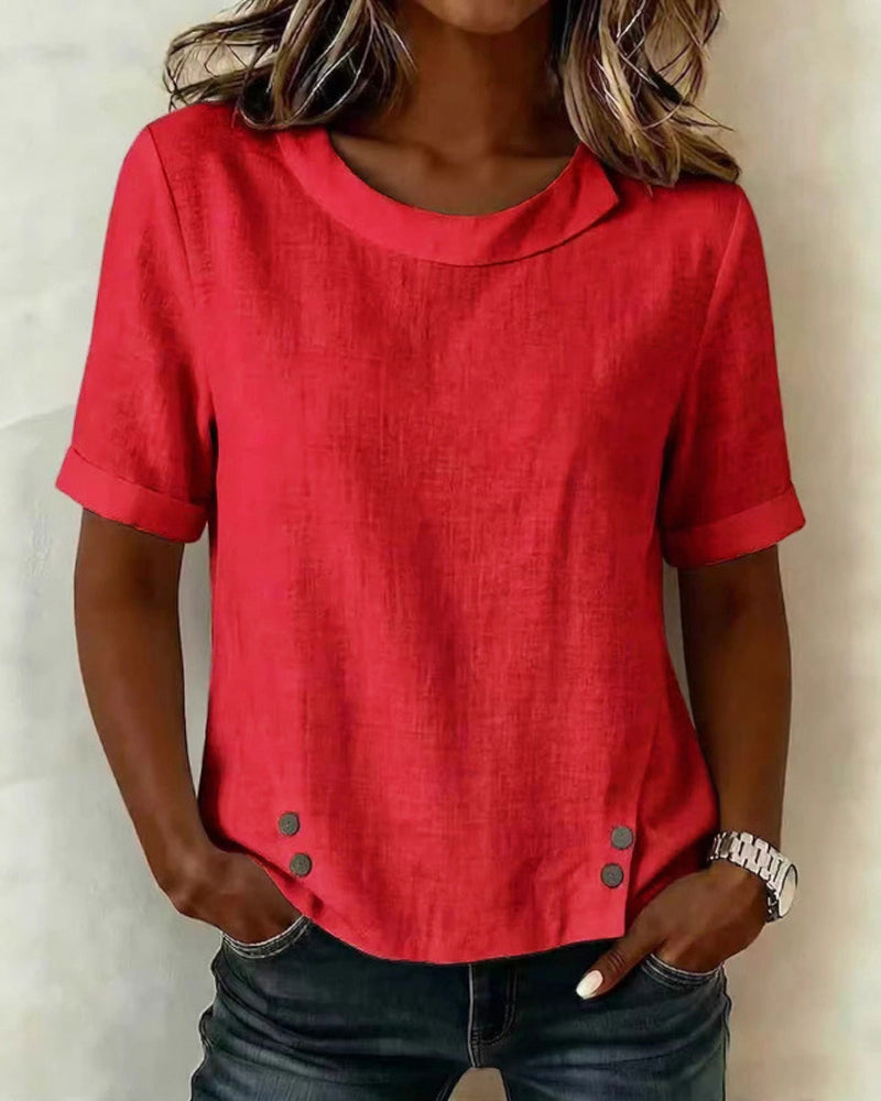 Bluse Kurzarm Unregelmäßiges Design Ausschnitt