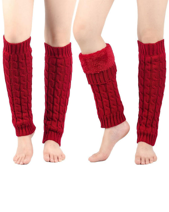 Fleece-Gefütterte Zopfstrick Beinwärmer Thermische Stiefelstulpen