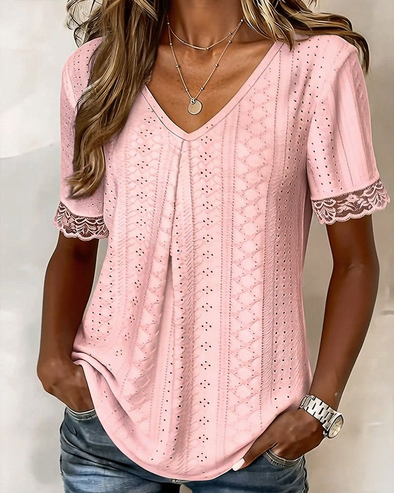 Bluse Unifarben V-Ausschnitt Cutout