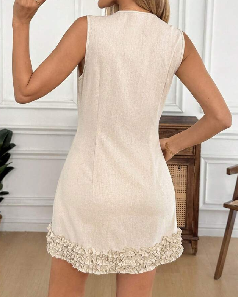 Kleid Ärmellos Rüsche Taillenzug Kurze Länge