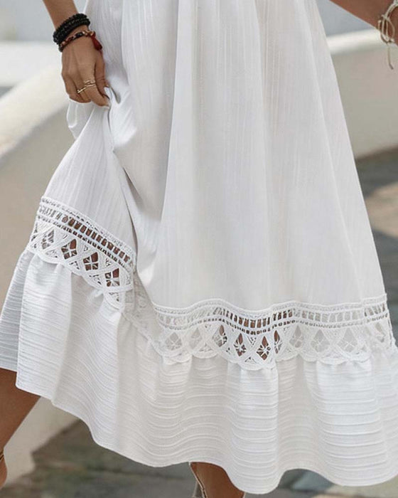 Kleid V Ausschnitt Ausgeschnitten Spitze Mittel Ärmel