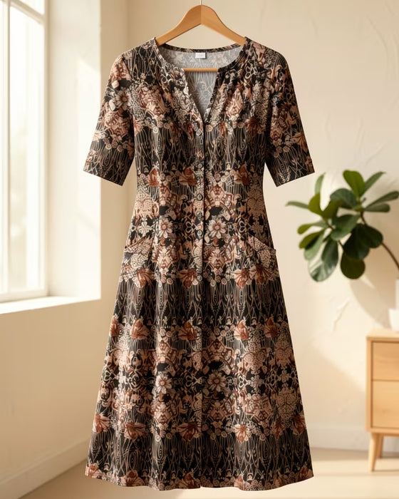kleid v‑ausschnitt druck patchwork halbärmel