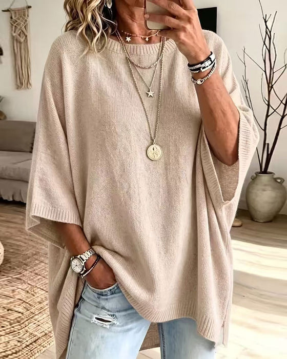 Pullover Locker Rundhals Einfarbig