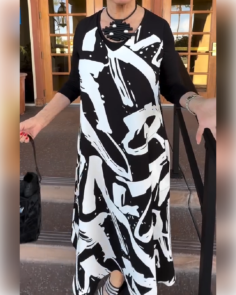 Kleid langärmlig Patchwork bedruckt