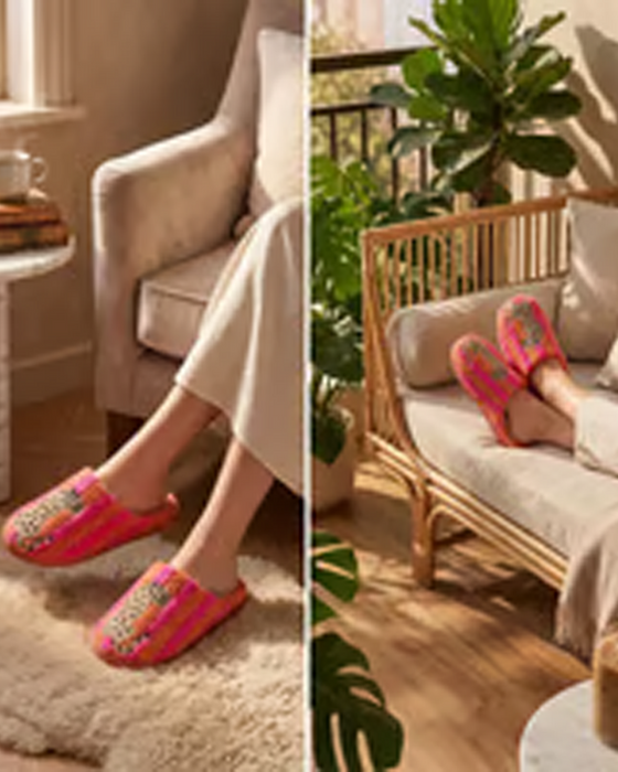Dames Retro Gestreept & Luipaard Pluizige Pantoffels