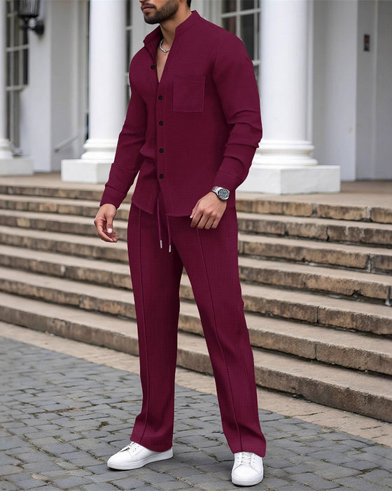 Set Herren Zweiteilig Casual Waffel Hemd Hose