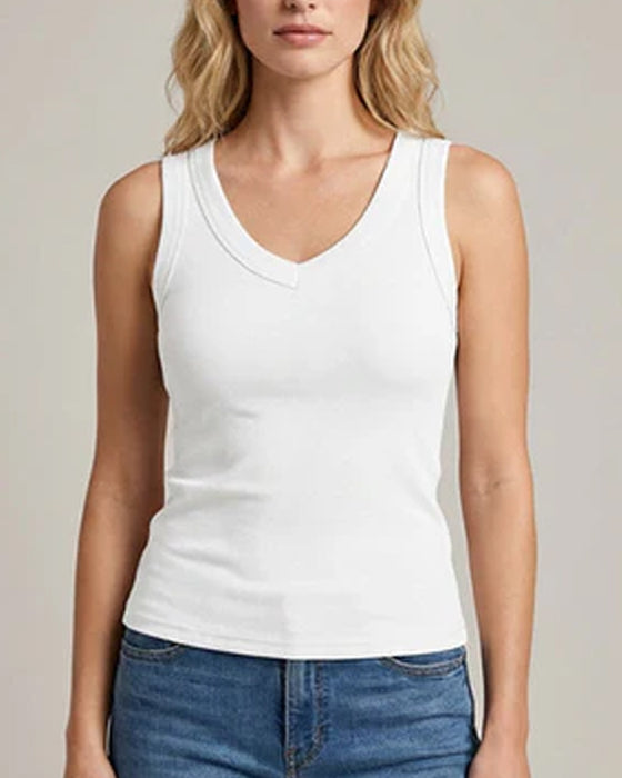 Tanktop V-Ausschnitt Gerippt Einfarbig