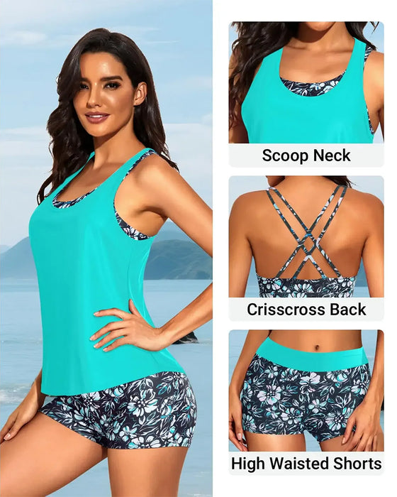 Tankini Blumig Druck Dreiteilig