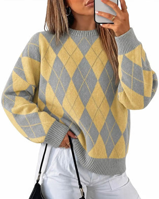 Pullover Diamant Farbblock Rundhals