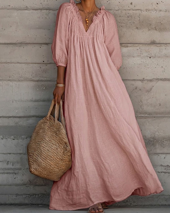 Kleid Rein Weiß Blasenärmel Voll Rock Maxi