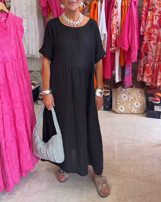 Kleid Plissiert Lässig Einfarbig