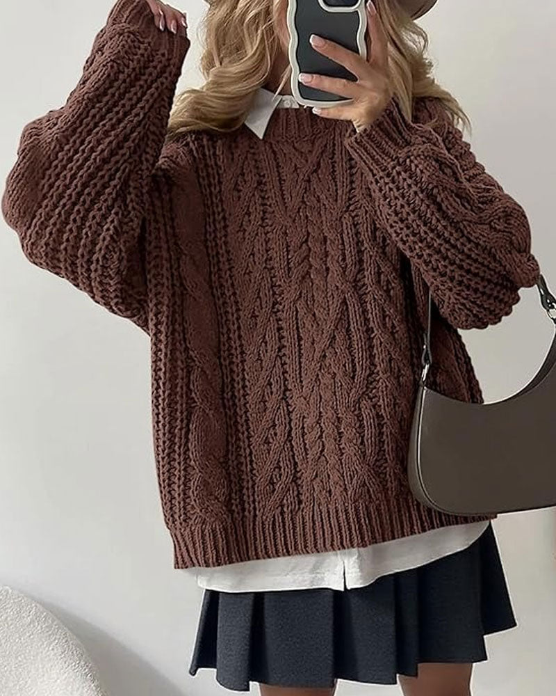Pullover Locker Zopfgestrickt Rundhals
