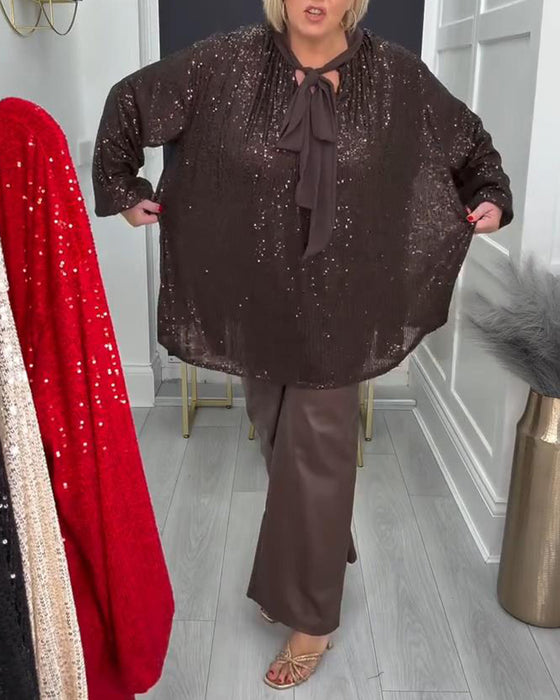 Unifarbene weite Bluse mit Laternenärmeln