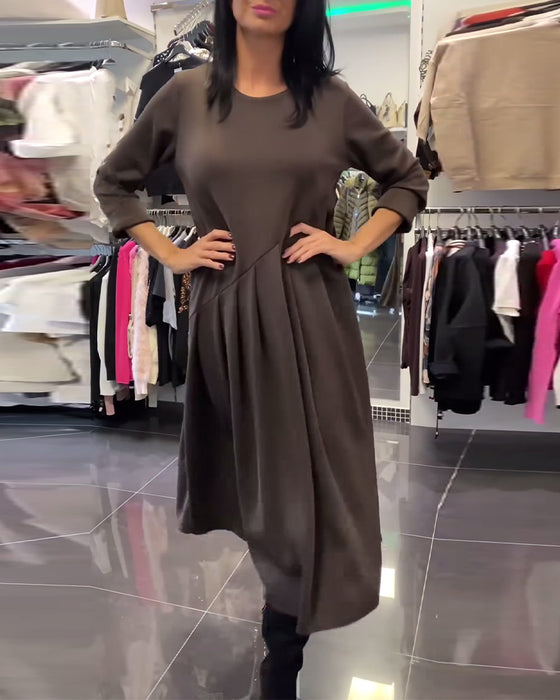 Lässiges Kleid mit Rundhalsausschnitt, einfarbig