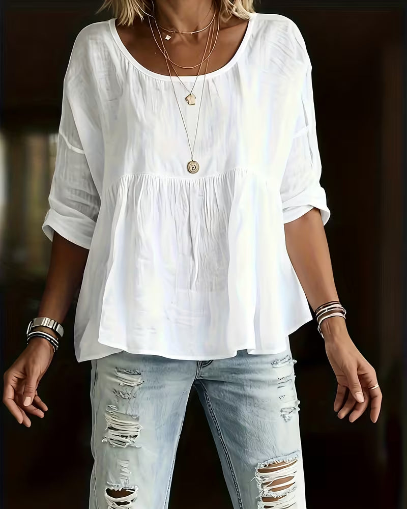 Top Rundhals Locker-sitzend Uni-farben