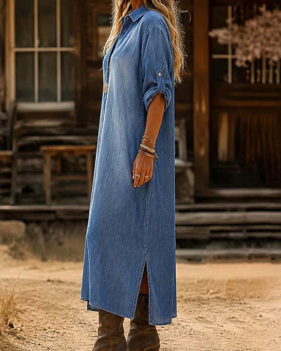 Kleid Hemdkragen Schlitz Lässig