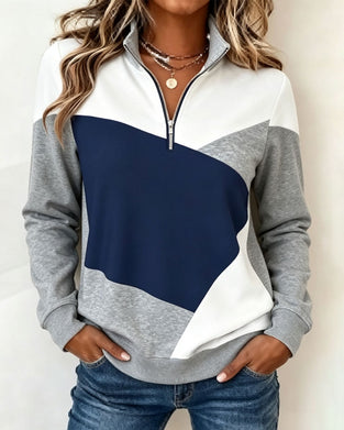Sweatshirt Geometrisch Farbblock Reißverschluss