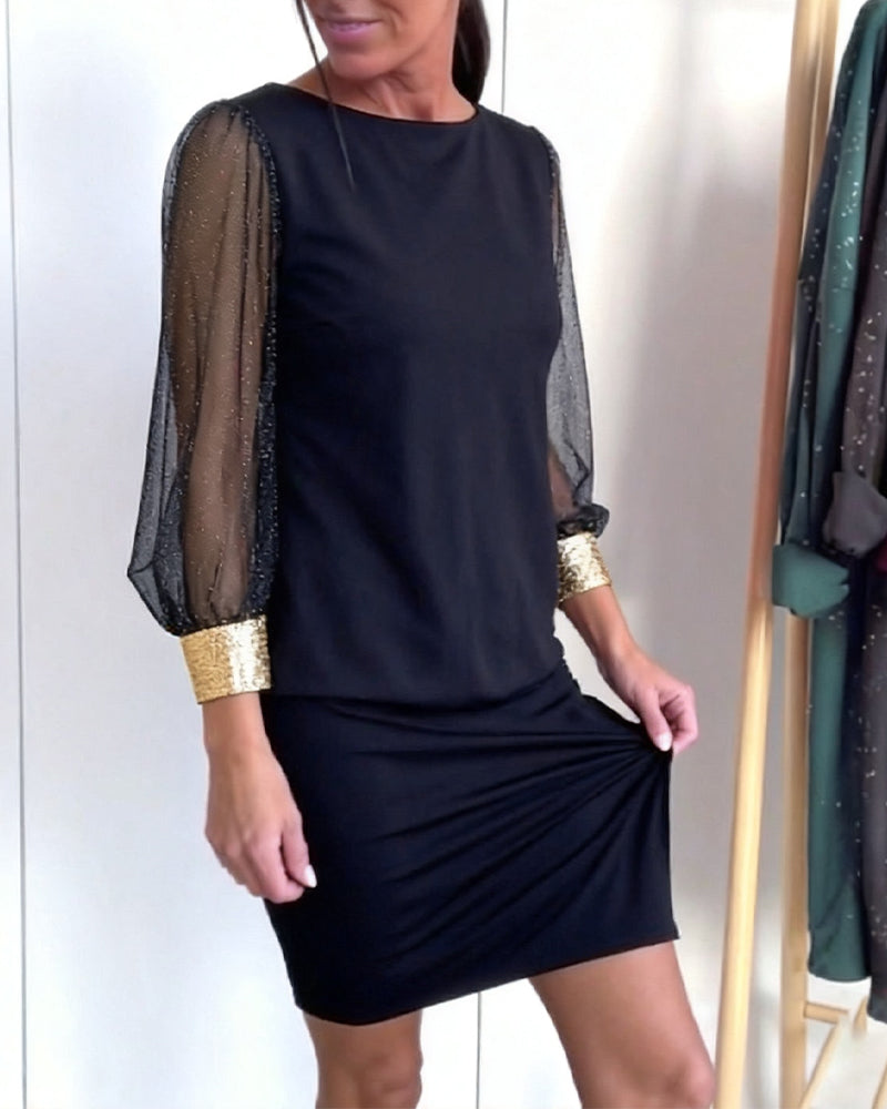 Kleid Tüll Farbkontrast Langärmlig