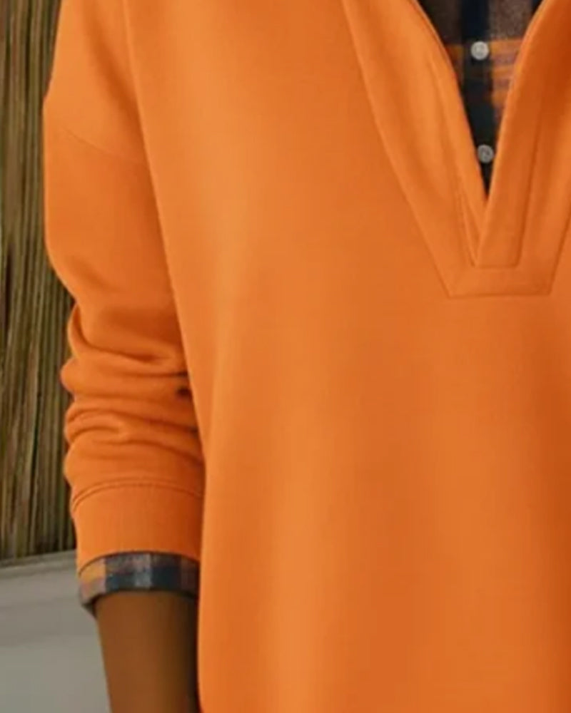 Kapuzenpullover Fake-Zweiteiler kariertes Patchwork