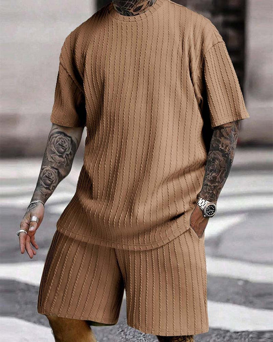 Herren Streifen T-Shirt Und Shorts Zweiteiliger Set