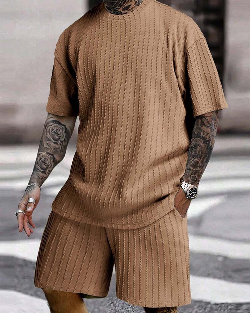 Herren Streifen T-Shirt Und Shorts Zweiteiliger Set