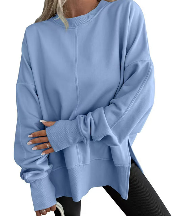 Sweatshirt Seitenschlitz Rundhals Locker