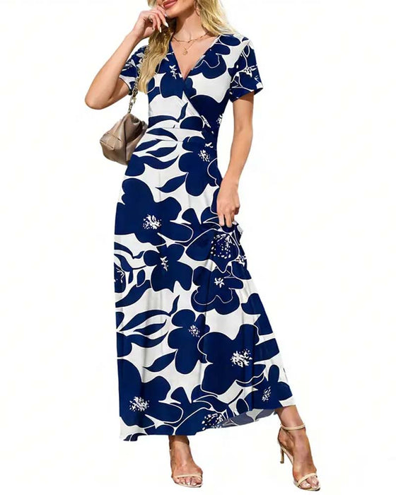 V-Ausschnitt Bedrucktes Kurzarmkleid