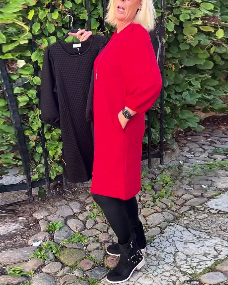 Lässiges Kleid in Volltonfarbe mit Rundhalsausschnitt