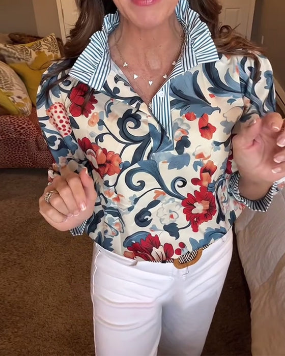 Bluse Puffärmel floral gestreift