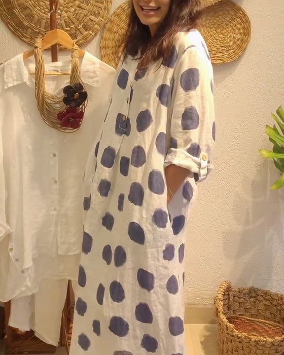 Kleid lässig locker Langarm Polka Dot