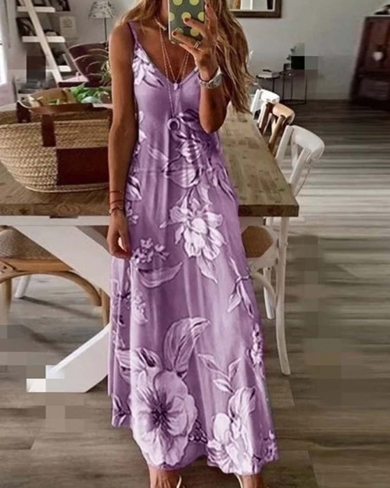 Kleid Lang Druck Spaghettiträger