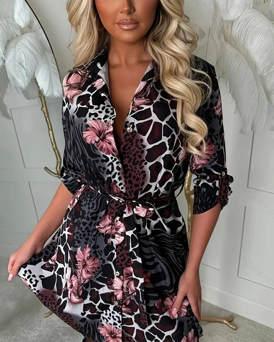 Hemdkleid Leoparden Blumenprint