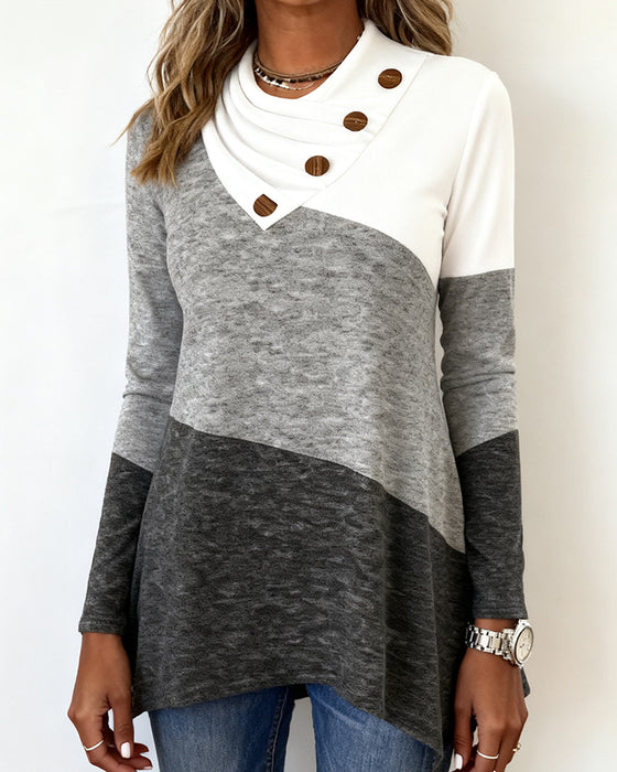 Modisches Top mit Kontrastfarbe und Patchwork-Details